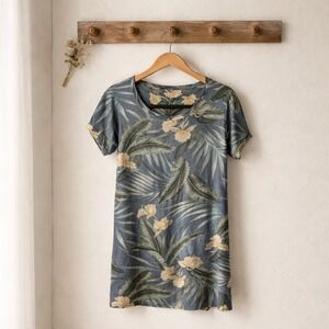 Tommy Bahama T-Shirt Dress Women XS Blue Green Excellent Tropical Palm Floral